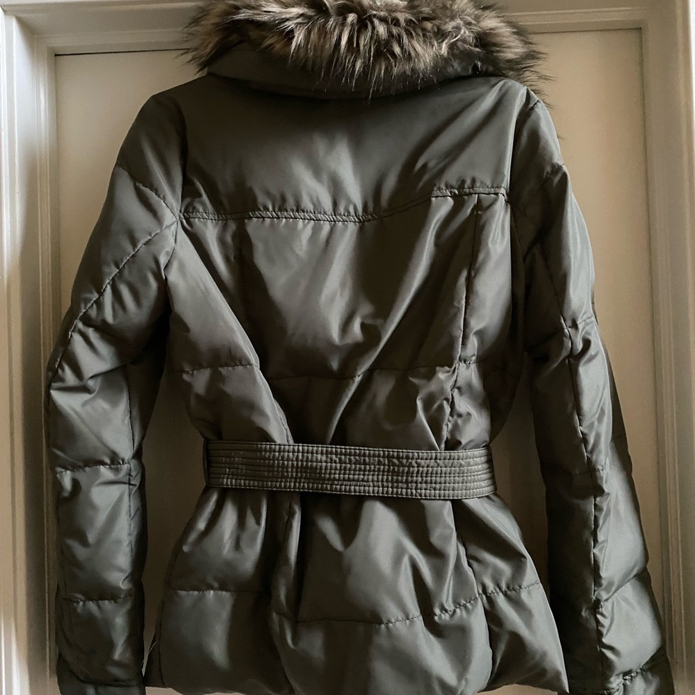 Vintage Abercrombie & Fitch Army Green Belted Parka/Coat w/Faux Collar - Small